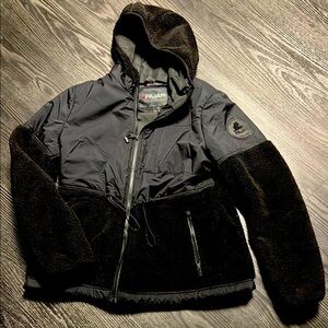 🍍 Pajar Dove Sherpa Mixed Media Boxy Hooded Fleece Jacket Black Womens XL🍍